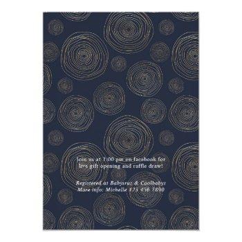 Navy Blue, Gold And Silver Floral Drive By Shower Invitation Front View