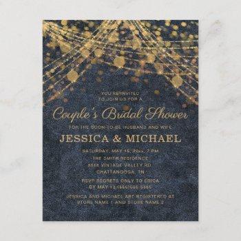 navy blue gold string light couple's bridal shower invitation