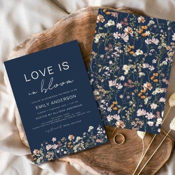 navy blue love in bloom wildflower bridal shower invitation