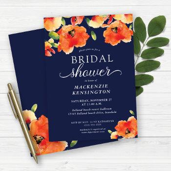 navy blue orange golden poppy bridal shower invitation