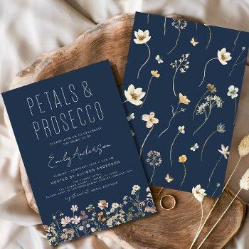 navy blue petals & prosecco bridal shower  invitation