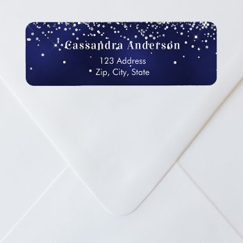 navy blue silver return address label