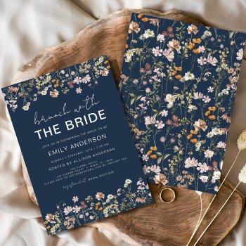 navy blue wildflower bridal shower brunch floral  invitation