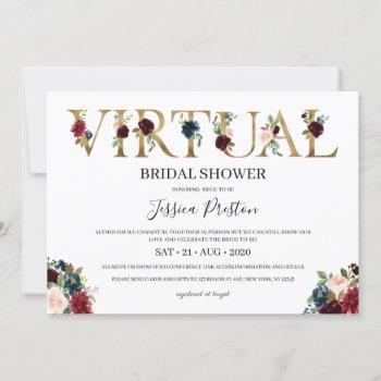 navy burgundy blush floral virtual bridal shower invitation