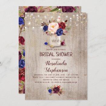 navy burgundy blush mason jar rustic bridal shower invitation