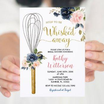 navy floral soon to be whisked away bridal shower invitation