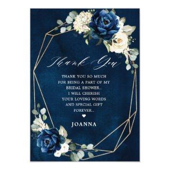 Navy Gold Champagne Ivory Geometric Bridal Shower  Thank You Card Front View