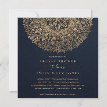 navy gold classic ornate mandala bridal shower invitation