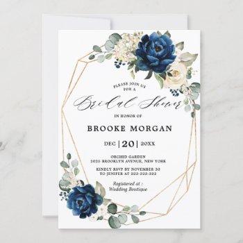 navy gold white ivory geometric bridal shower invitation