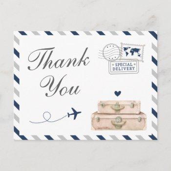 navy gray travel airplane baby boy bridal shower  postcard