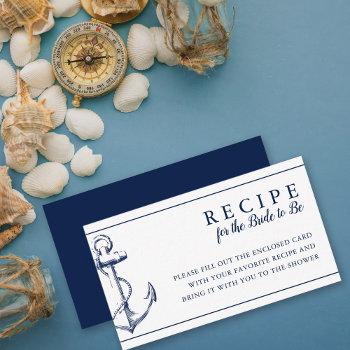navy nautical anchor recipe for the bride enclosure card