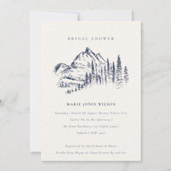 navy pine mountain sketch bridal shower invite