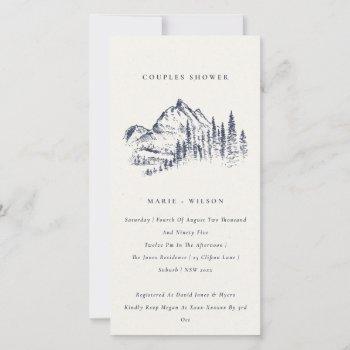 navy pine mountain sketch couples shower invite