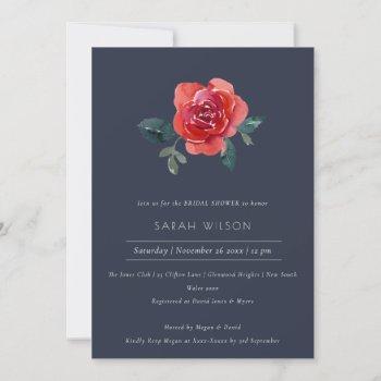 navy red green rose floral bridal shower invite