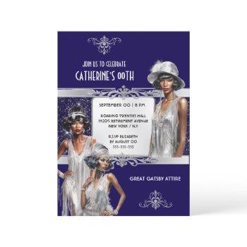 navy silver great gatsby flapper girls birthday invitation