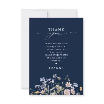 navy spring wildflower meadow  bridal shower thank you card
