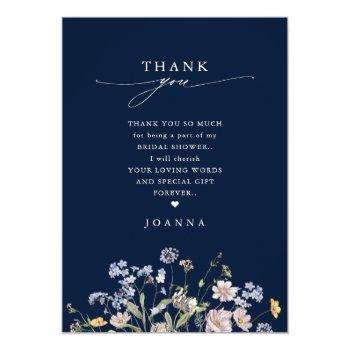 Navy Spring Wildflower Meadow Bridal Shower Thank You Card Front View