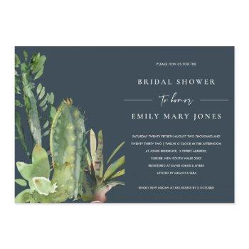 navy succulent desert cacti fauna bridal shower invitation