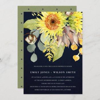 navy sunflower eucalyptus floral couples shower invitation