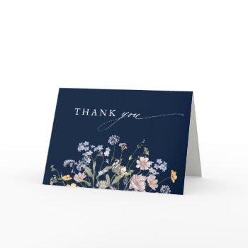 navy wildflower meadow garden bridal shower thank you card