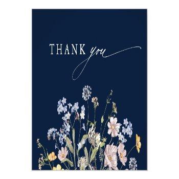 Navy Wildflower Meadow Garden Bridal Shower Thank You Card Front View
