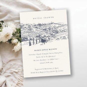 navy winery mountain sketch bridal shower invite