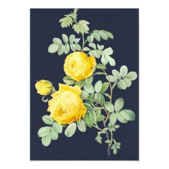 Navy Yellow Rose Rustic Brunch & Bubbly Invites Front View