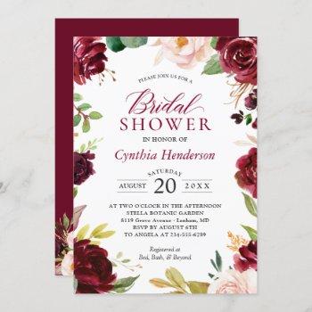 new! beautiful blush burgundy floral bridal shower invitation