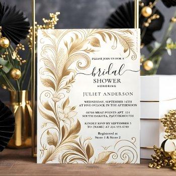 new lace floral gold foil embossed bridal shower invitation