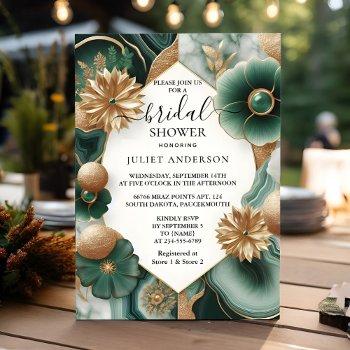 new monstera emerald green and gold bridal shower invitation