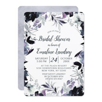 nocturnal floral dusty blue wedding bridal shower invitation