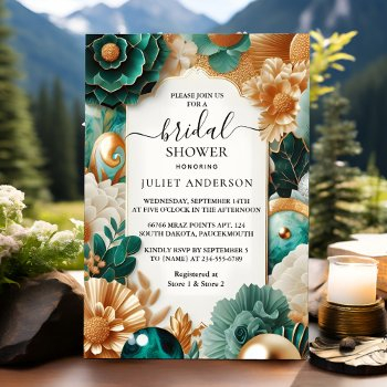 now monstera emerald green and gold bridal shower invitation