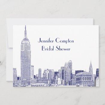 nyc skyline 01 etched wht bridal shower blue invitation