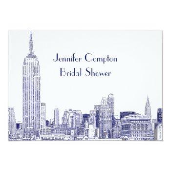 Nyc Skyline 01 Etched Wht Bridal Shower Blue Invitation Front View