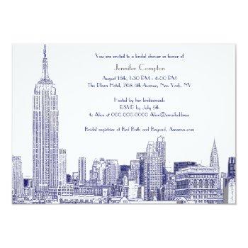 Nyc Skyline 01 Etched Wht Bridal Shower Blue Invitation Front View