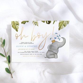 oh boy watercolor elephant sprinkle baby shower invitation