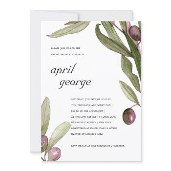 olive watercolor foliage bridal shower invite