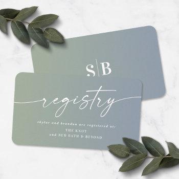 ombre blue & green wedding shower gift registry enclosure card