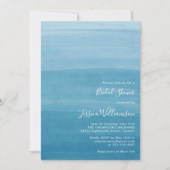 ombre gradient dip dye ocean blue bridal shower invitation