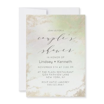 ombre spring green gold foil frost wedding shower invitation