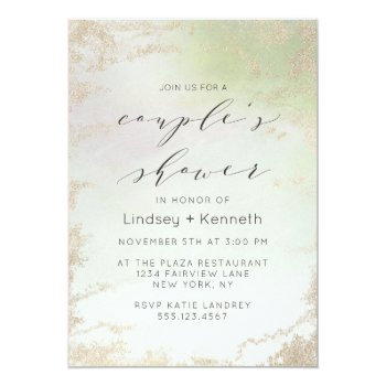 Ombre Spring Green Gold Foil Frost Wedding Shower Invitation Front View