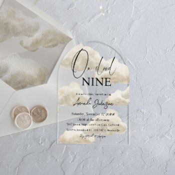 on cloud nine watercolor beige bridal shower acrylic invitations