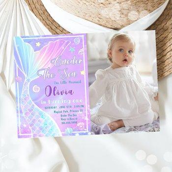 oneder the sea mermaid 1st birthday photo invitation