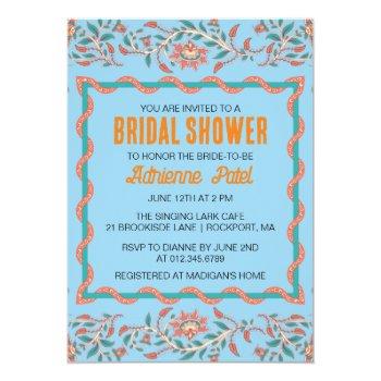 Orange And Aqua Blue Floral Bridal Shower Invitati Invitation Front View