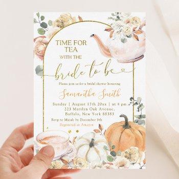 orange fall boho pumpkin floral bridal shower tea invitation