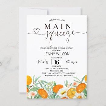 orange mandarin floral main squeeze bridal shower invitation