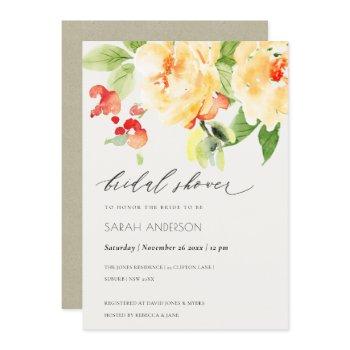 orange red rose watercolor floral bridal shower invitation