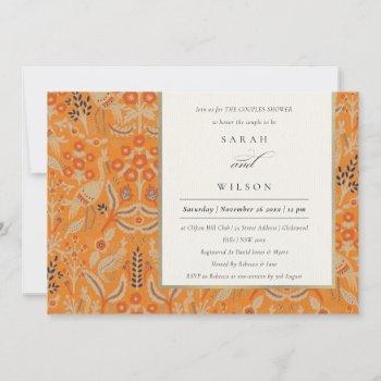 ornate rust floral peacock couples shower invite