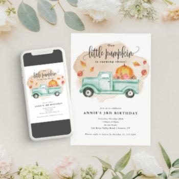 our little pumpkin fall farm truck birthday invitation