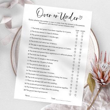 over or under bridal shower game invitation